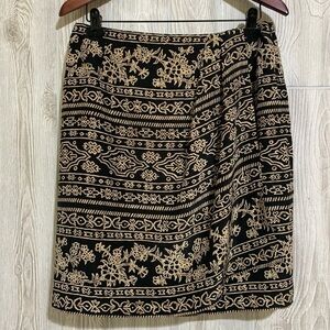 Silk Vintage Linda Allard Ellen Tracy Tribal Floral Faux Wrap Mini Skirt Size 12
